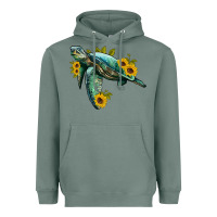 Sage sea turtle with sunflowers Heavyweight Hoodie - Artiststas