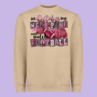 In October We Wear Pink And Watch Football Heavyweight Sweatshirt Designed By Fadigitalartstudio