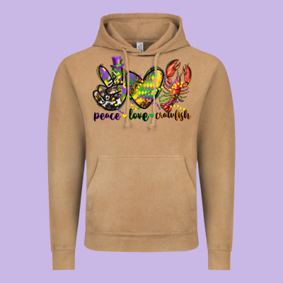 Peace Love Crawfish Mardi Gras Vintage Hoodie Designed By Cowgirlartshop