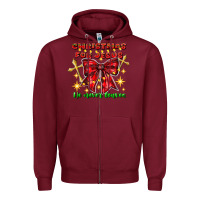 Burgundy festive christmas message with crosses Zipper Hoodie - CowhideDigitalArt