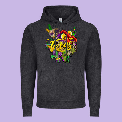 Texas Map Mardi Gras Vintage Hoodie Designed By Cowgirlartshop