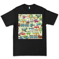 Black Planes, Trains, and Automobiles pattern Chiffon Top Premium Tee - minhPixels