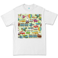 White Planes, Trains, and Automobiles pattern Chiffon Top Premium Tee - minhPixels