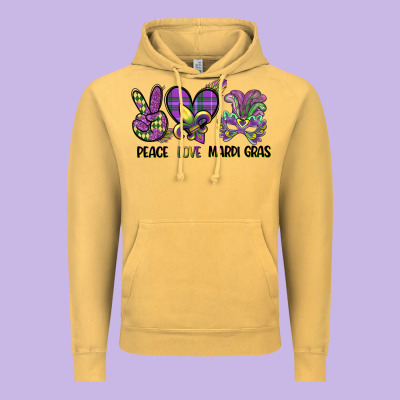 Peace Love Mardi Gras Vintage Hoodie Designed By Cowgirlartshop