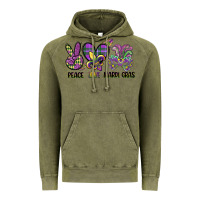 Vintage Olive peace love mardi gras Vintage Hoodie - CowGirlArtShop
