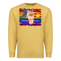 Antique Gold lgbtq flag and american flag with hand Premium Sweatshirt - Artiststas