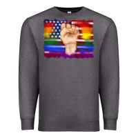 Charcoal Heather lgbtq flag and american flag with hand Premium Sweatshirt - Artiststas