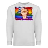 Dove Grey lgbtq flag and american flag with hand Premium Sweatshirt - Artiststas