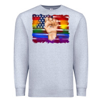 Heather Grey lgbtq flag and american flag with hand Premium Sweatshirt - Artiststas