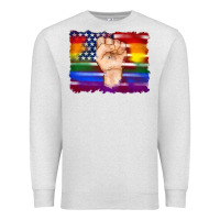 Oatmeal Heather lgbtq flag and american flag with hand Premium Sweatshirt - Artiststas