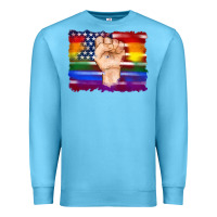 Ocean Blue lgbtq flag and american flag with hand Premium Sweatshirt - Artiststas