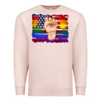 Pale Pink lgbtq flag and american flag with hand Premium Sweatshirt - Artiststas