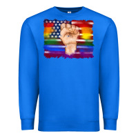 True Royal lgbtq flag and american flag with hand Premium Sweatshirt - Artiststas