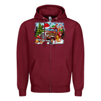 Burgundy Christmas truck Zipper Hoodie - CowhideDigitalArt