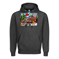 Charcoal Heather Christmas truck Zipper Hoodie - CowhideDigitalArt