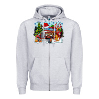 Heather Grey Christmas truck Zipper Hoodie - CowhideDigitalArt