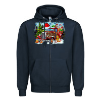 Navy Christmas truck Zipper Hoodie - CowhideDigitalArt