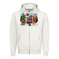 Oatmeal Heather Christmas truck Zipper Hoodie - CowhideDigitalArt