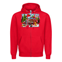 Red Christmas truck Zipper Hoodie - CowhideDigitalArt