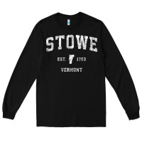 Black Stowe Vermont Vt Vintage Athletic Sports Long Sleeve Tee - minhPixels