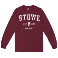 Burgundy Stowe Vermont Vt Vintage Athletic Sports Long Sleeve Tee - minhPixels