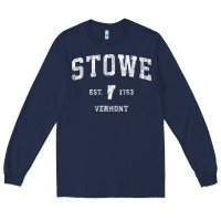 Navy Stowe Vermont Vt Vintage Athletic Sports Long Sleeve Tee - minhPixels
