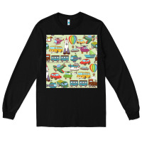 Black Planes, Trains, and Automobiles pattern Chiffon Top Long Sleeve Tee - minhPixels