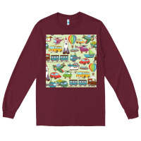 Burgundy Planes, Trains, and Automobiles pattern Chiffon Top Long Sleeve Tee - minhPixels