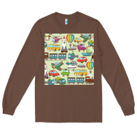Planes, Trains, And Automobiles Pattern Chiffon Top Long Sleeve Tee | Teevron