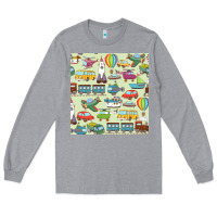 Heather Grey Planes, Trains, and Automobiles pattern Chiffon Top Long Sleeve Tee - minhPixels