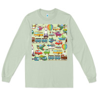 Matcha Planes, Trains, and Automobiles pattern Chiffon Top Long Sleeve Tee - minhPixels