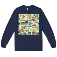 Navy Planes, Trains, and Automobiles pattern Chiffon Top Long Sleeve Tee - minhPixels