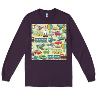 Plum Planes, Trains, and Automobiles pattern Chiffon Top Long Sleeve Tee - minhPixels