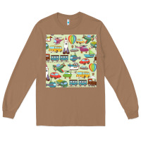 Toasted Coconut Planes, Trains, and Automobiles pattern Chiffon Top Long Sleeve Tee - minhPixels