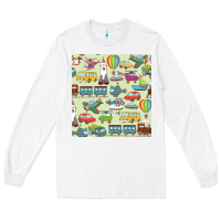 White Planes, Trains, and Automobiles pattern Chiffon Top Long Sleeve Tee - minhPixels