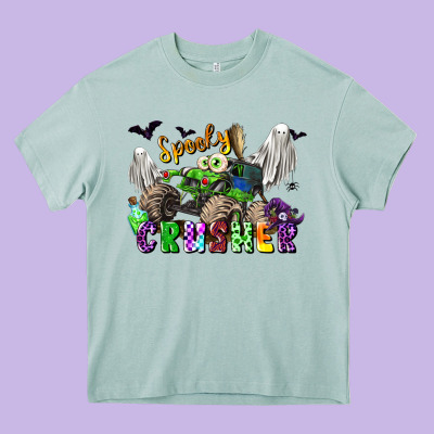 Spooky Crusher Monster Truck Heavy Core Tee Designed By Lillyallendesigns