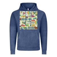Vintage Denim Planes, Trains, and Automobiles pattern Chiffon Top Vintage Hoodie - minhPixels