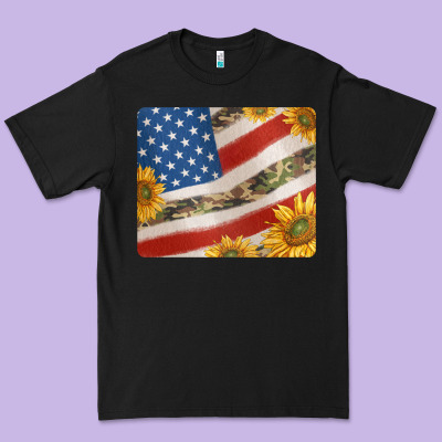 American Flag Sunflowers And Canouflage Print Veteran Mousepad Premium Tee Designed By Jasminsmagicworld
