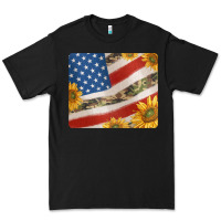 Black american flag sunflowers and canouflage print veteran mousepad Premium Tee - Jasminsmagicworld