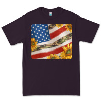 Plum american flag sunflowers and canouflage print veteran mousepad Premium Tee - Jasminsmagicworld