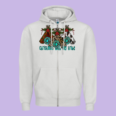 Christmas With Tribe Zipper Hoodie Designed By Cowhidedigitalart