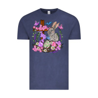 Vintage Denim Easter eggs and Bunny with Cross Easter Day Vintage Tee - HowdyJamesFarm