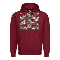 Burgundy vintage christmas car pattern Zipper Hoodie - CowhideDigitalArt
