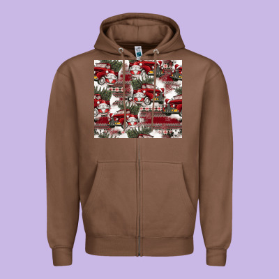 Vintage Christmas Car Pattern Zipper Hoodie Designed By Cowhidedigitalart