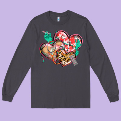 Nurse Hearts Long Sleeve Tee Designed By Cowgirlartshop