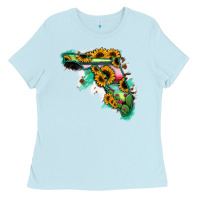 Baby Blue Florida Map with Sunflower and Serape Cactus Ladies Tee - Bettercallsaul