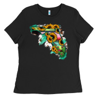 Black Florida Map with Sunflower and Serape Cactus Ladies Tee - Bettercallsaul