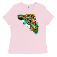 Bubblegum Pink Florida Map with Sunflower and Serape Cactus Ladies Tee - Bettercallsaul