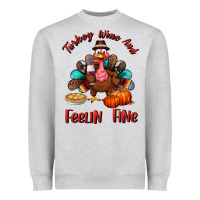 Heather Grey turkey wine and feelin fine Heavyweight Sweatshirt - BundleAndBundleShop