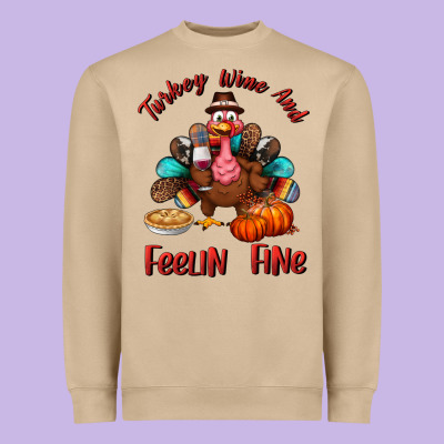Turkey Wine And Feelin Fine Heavyweight Sweatshirt Designed By Bundleandbundleshop